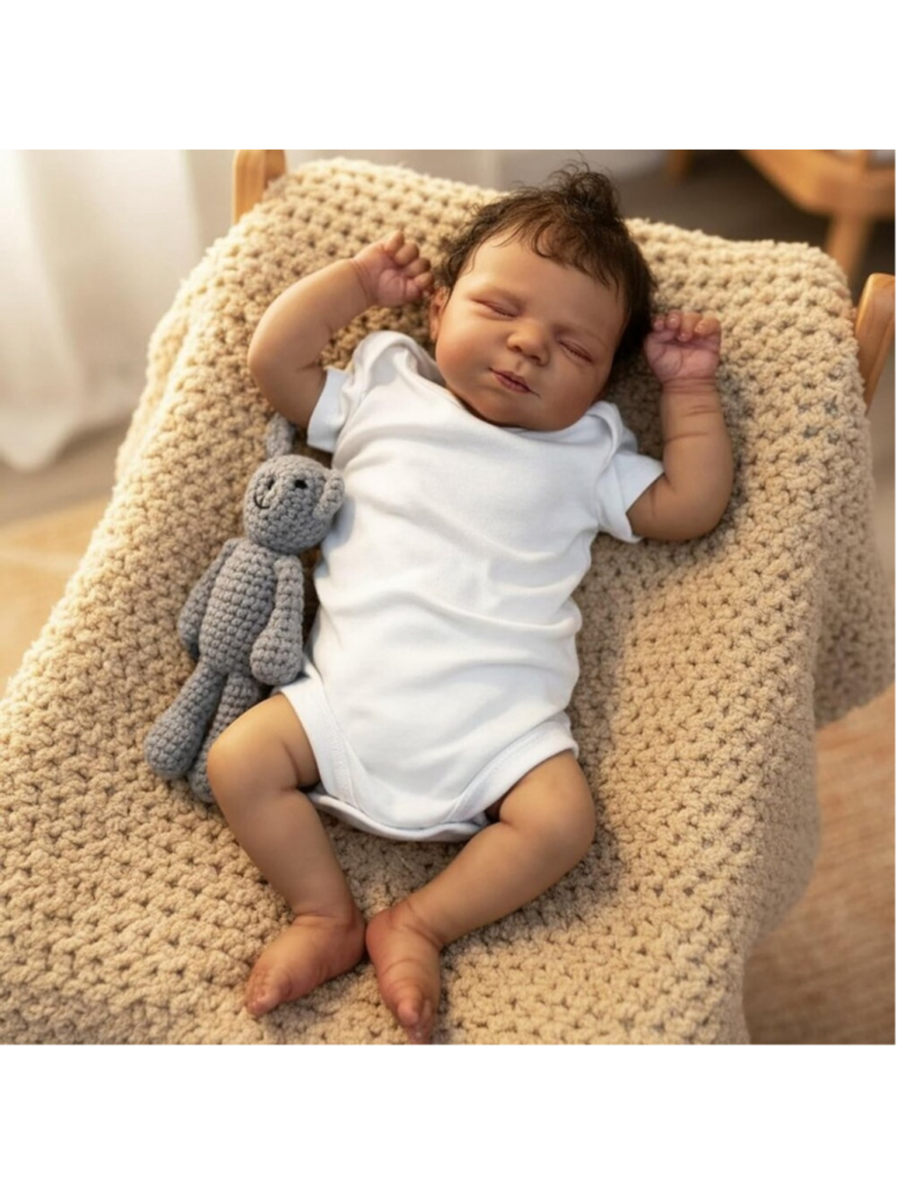 Black Reborn Baby Dolls 18 Inch Lifelike Baby Doll Eyes Closed Realistic Newborn
